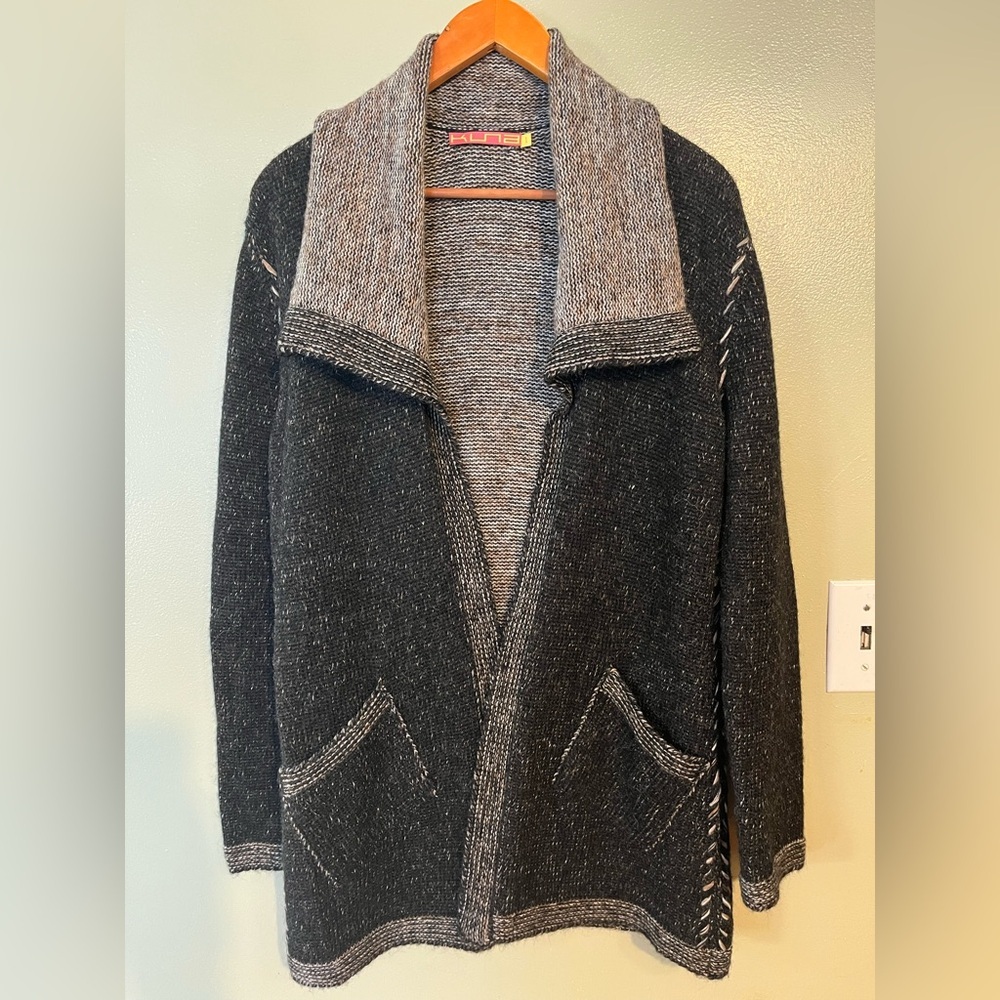 Kuna Alpaca Knit Cozy Brown Open   Cardigan Pockets  Soft Size 1/S